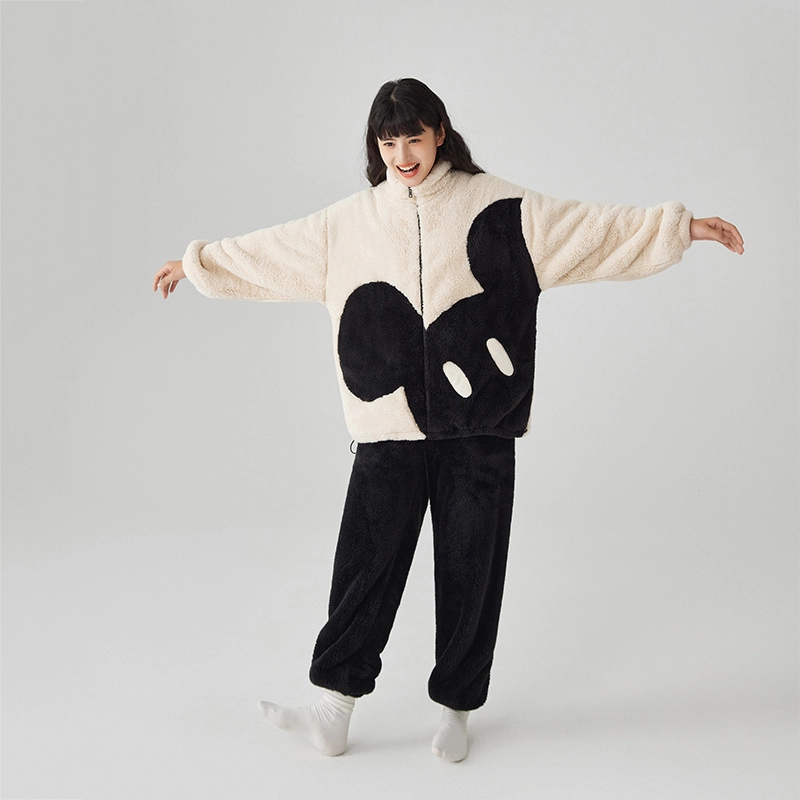 亲嘴猫珊瑚绒睡衣女秋冬保暖家居服