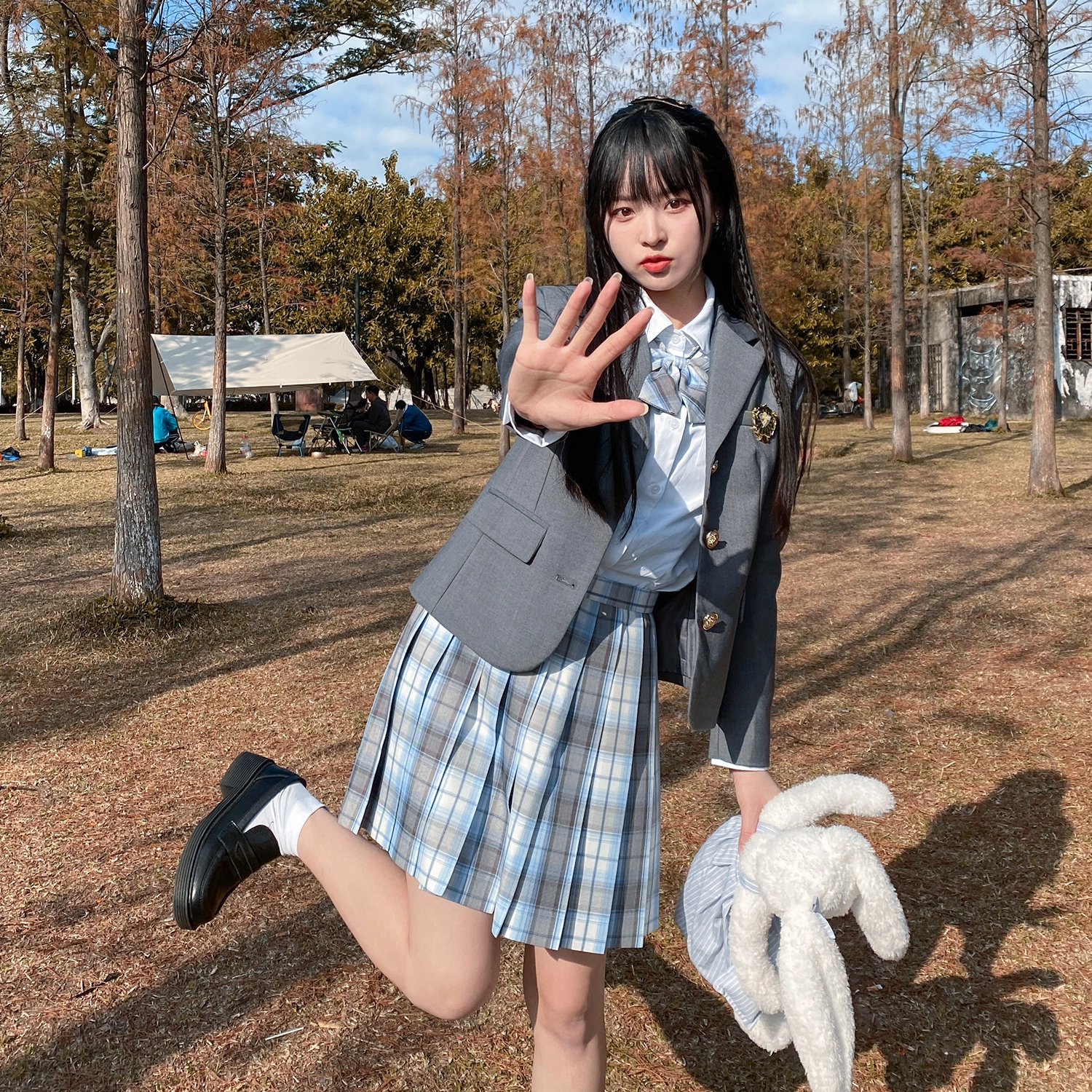 兔半眠 徽章西装外套百褶裙制服套装 女款