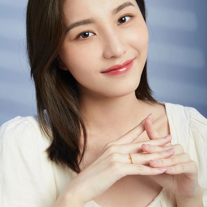 周六福 活口可调节爱心车花素戒 足金 按克计价 黄金戒指 女款