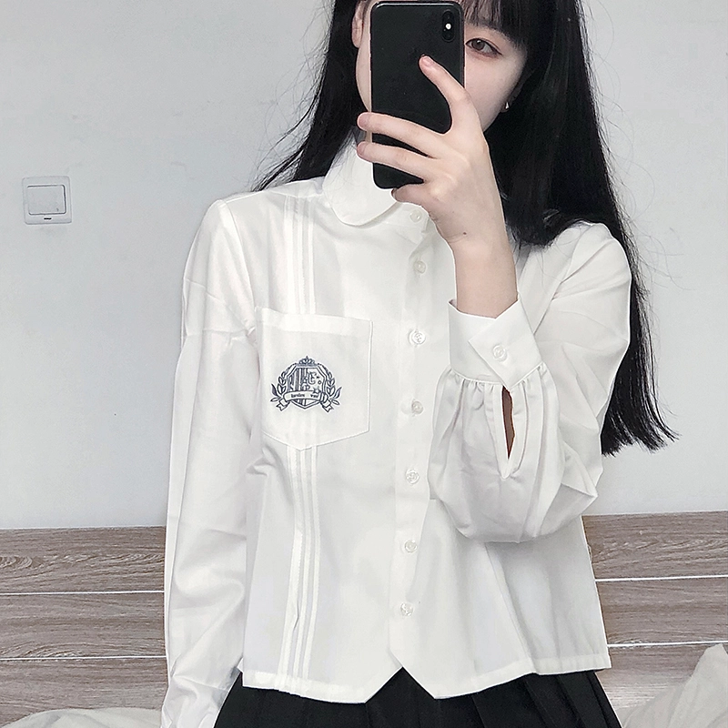 东鲸岁时记 刺绣单排扣翻领长袖衬衫 女款 白色