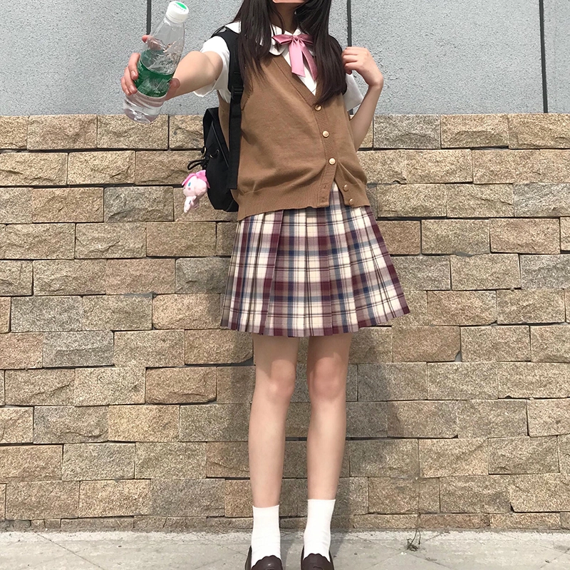 东鲸岁时记 高腰格子百褶半身裙 女款