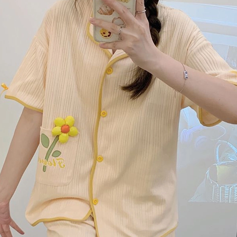 橡柠派 夏季短袖短裤睡衣女士夏天薄款开衫大码家居服套装可外穿夏款两件套女