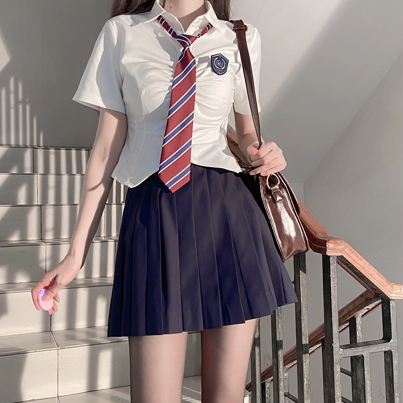 九条喵 撞色领带修身收腰衬衫制服上装 女款 白色