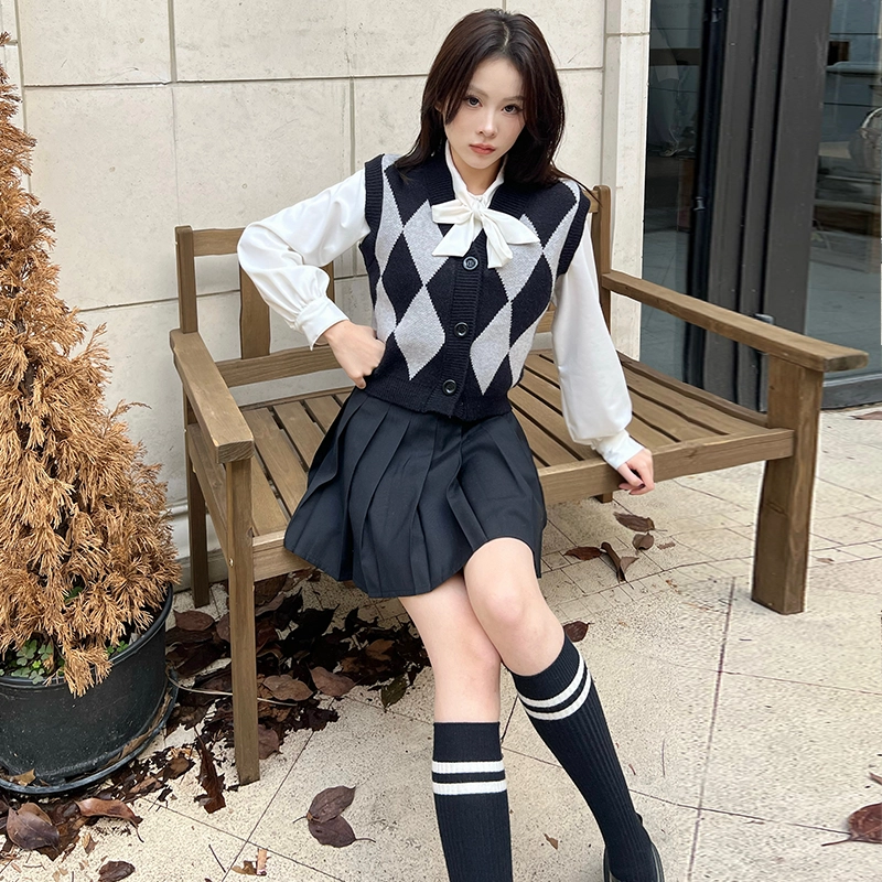 九条喵 蝴蝶结纯色单排扣长袖衬衫 女款 白色