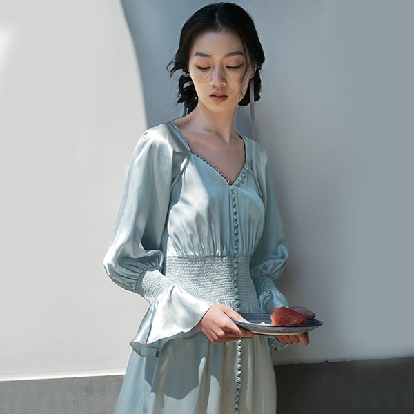 桑罗 蚕丝 宫廷风轻复古真丝 可外穿露营度假 秋 女款 一件装 家居连衣裙