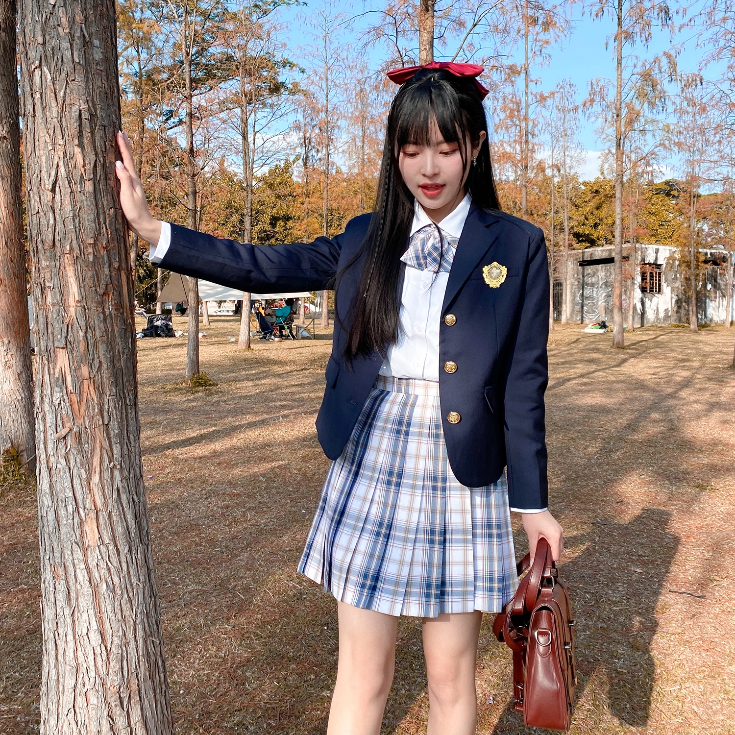 兔半眠 徽章西装外套百褶裙制服套装 女款