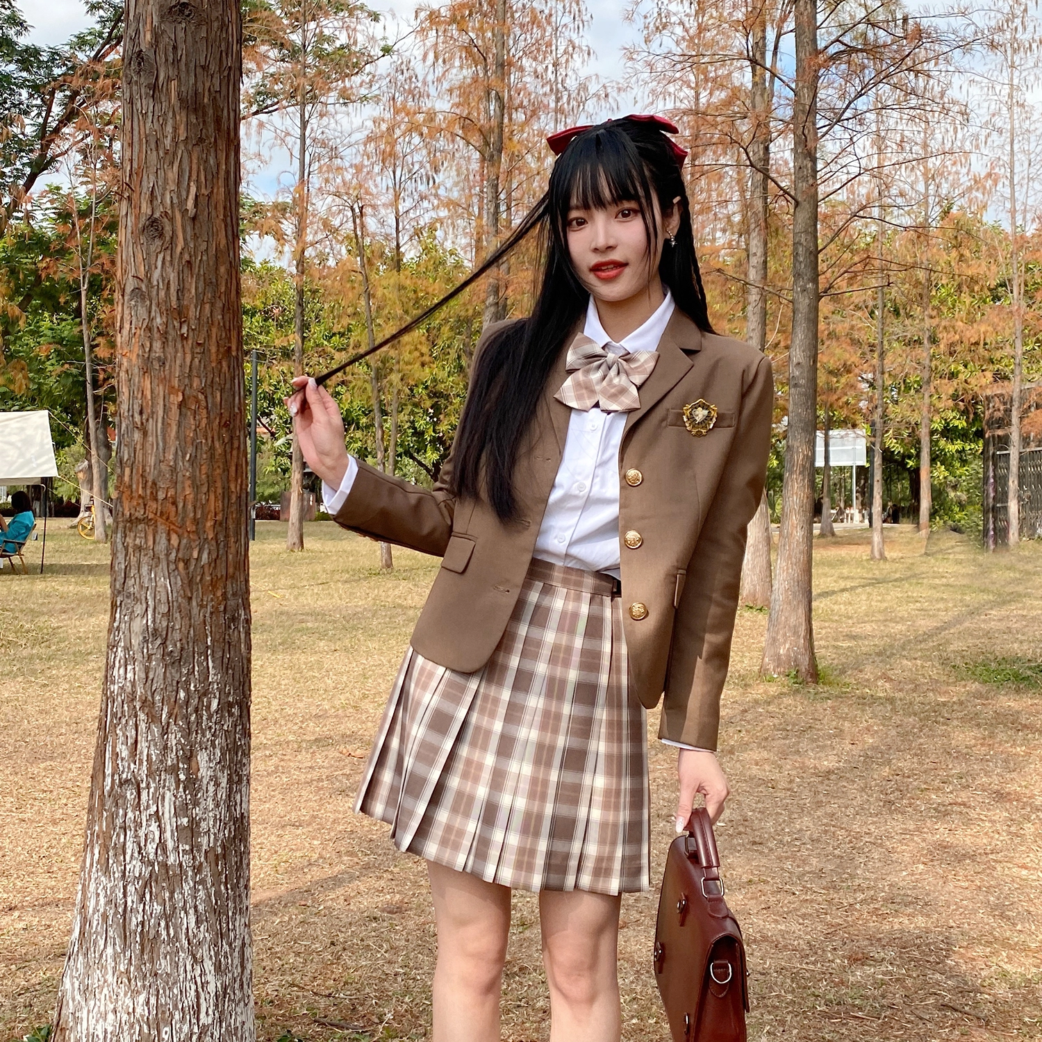 兔半眠 徽章西装外套百褶裙制服套装 女款