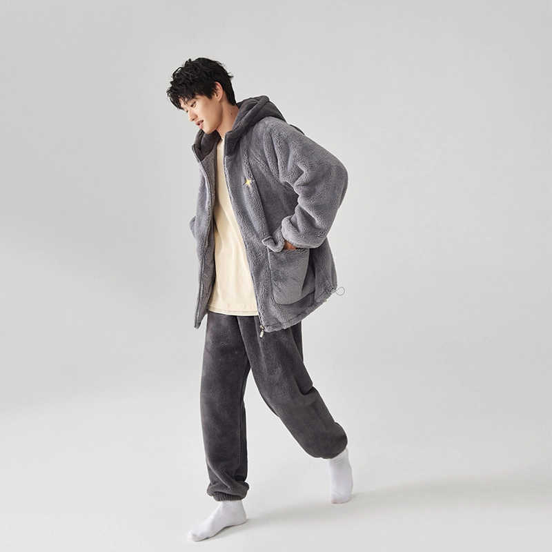 亲嘴猫秋冬加厚男士连帽家居服可外穿