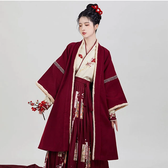 织造司 四花牌 长褙子飞机袖合身中长款合围裙一片式褶裙 冬汉服 女款