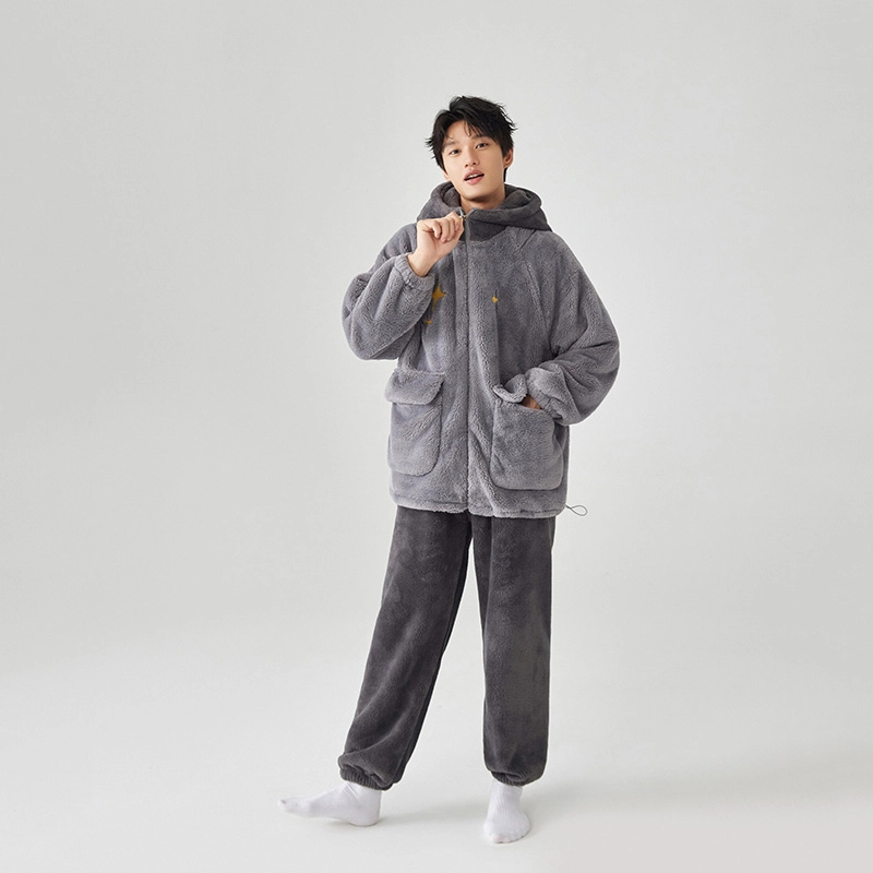 亲嘴猫秋冬加厚男士连帽家居服可外穿