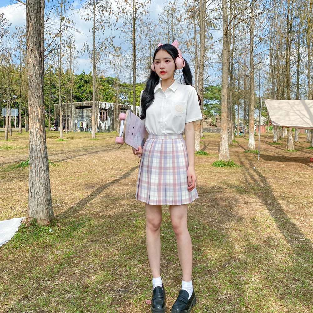情人节女朋友 兔半眠 纯色短袖衬衫格裙制服套装 女款