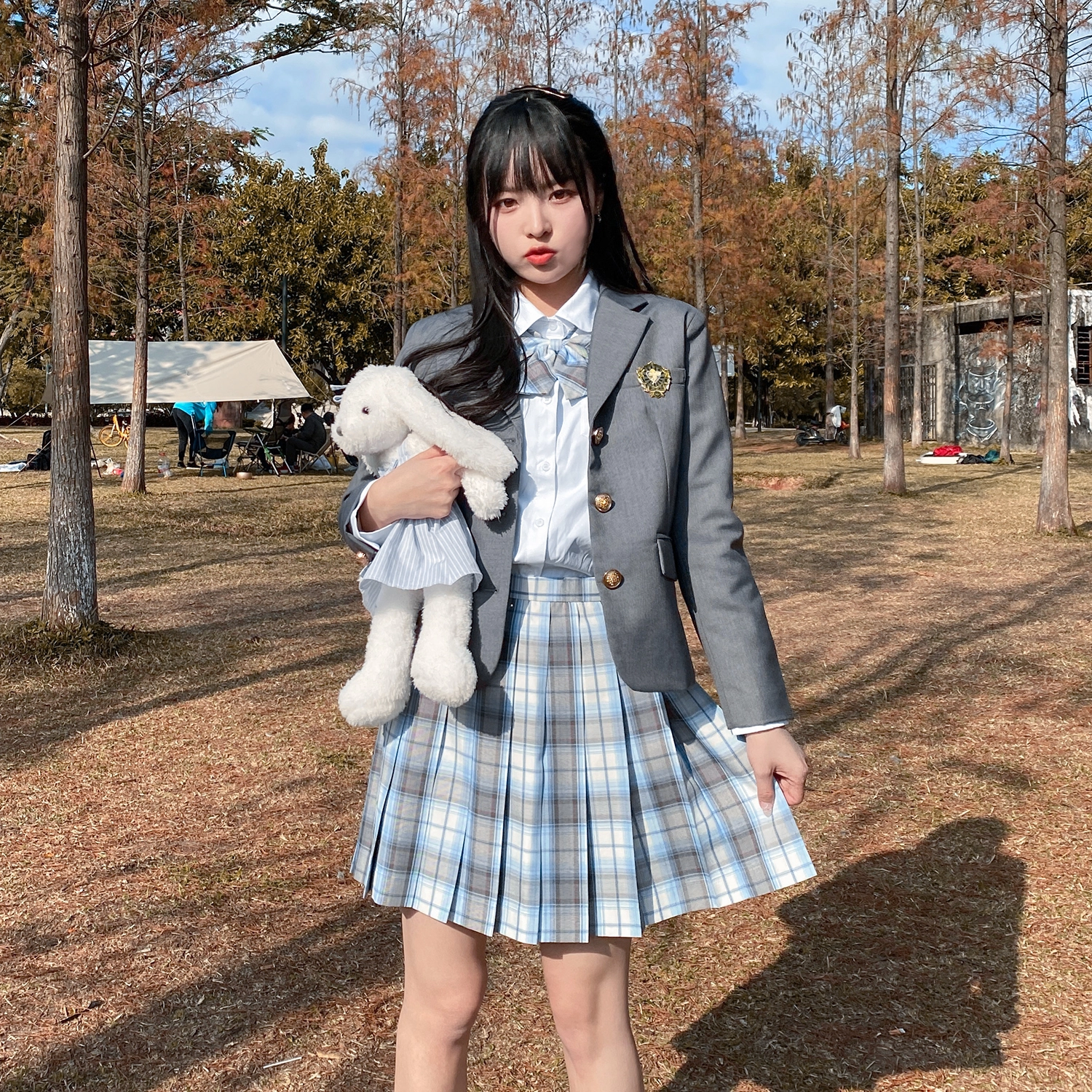 兔半眠 徽章西装外套百褶裙制服套装 女款