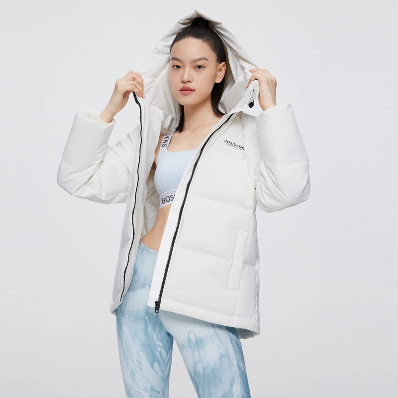 波司登 时尚运动系列 雪山印花短款抽象图案连帽宽松中长款羽绒服 女款