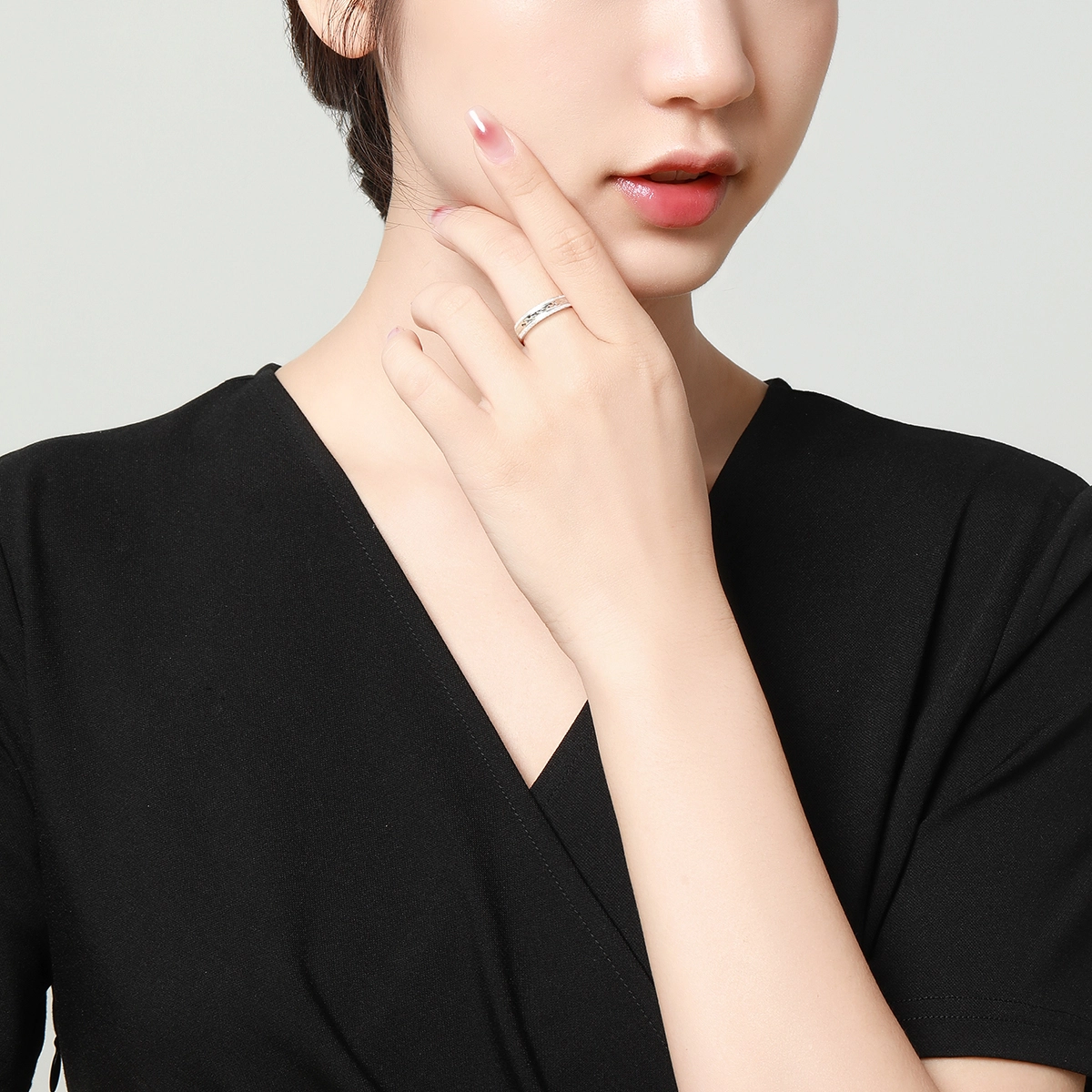梦金园 小众设计银戒指  简约素圈活口足银对戒 男女同款情侣对戒 纪念日礼物