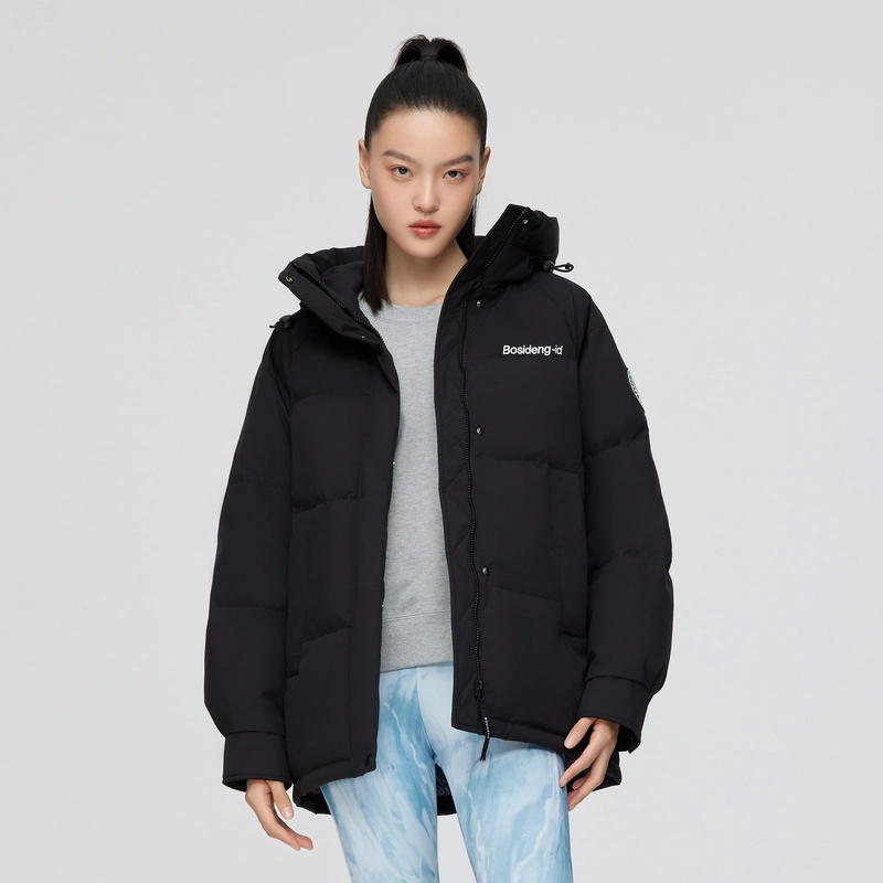 波司登 时尚运动系列 雪山印花短款抽象图案连帽宽松中长款羽绒服 女款