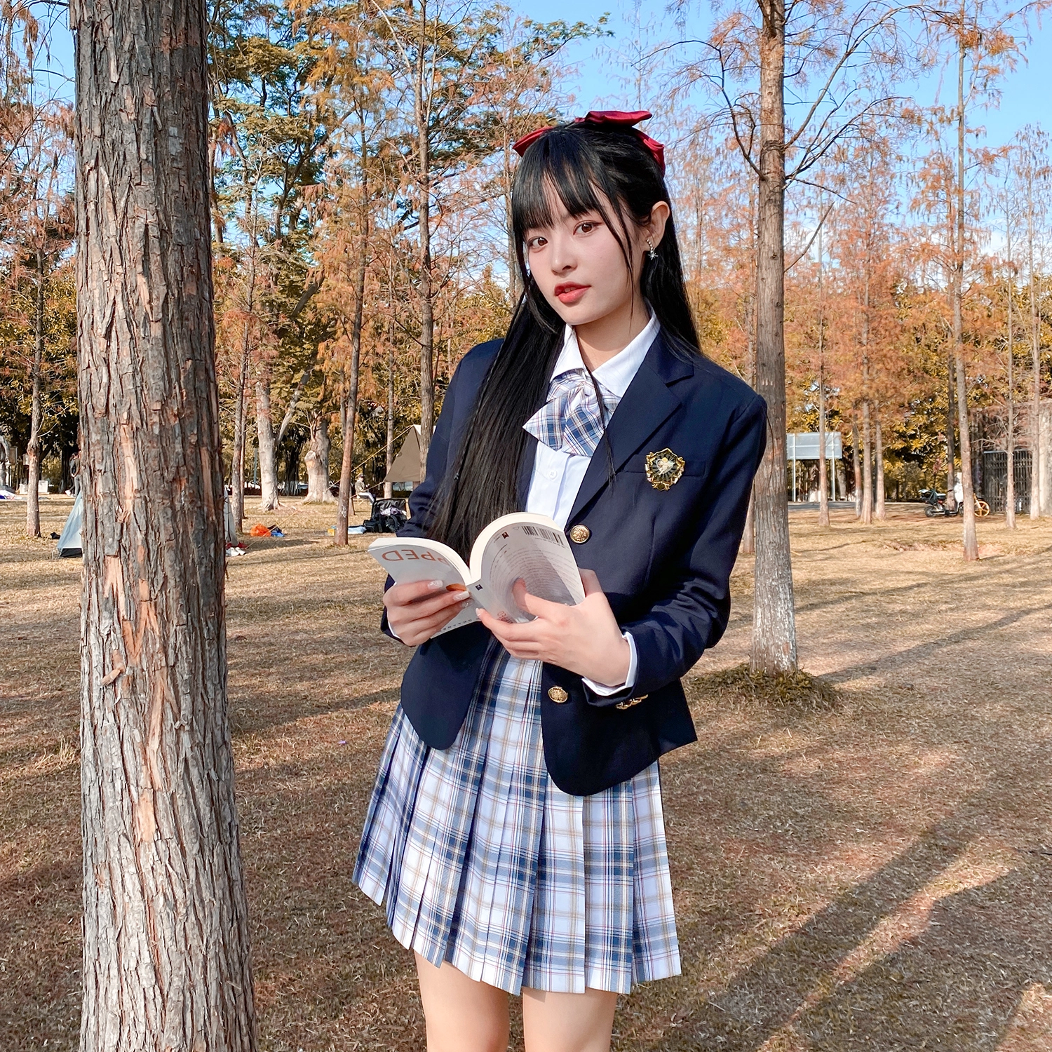 兔半眠 徽章西装外套百褶裙制服套装 女款