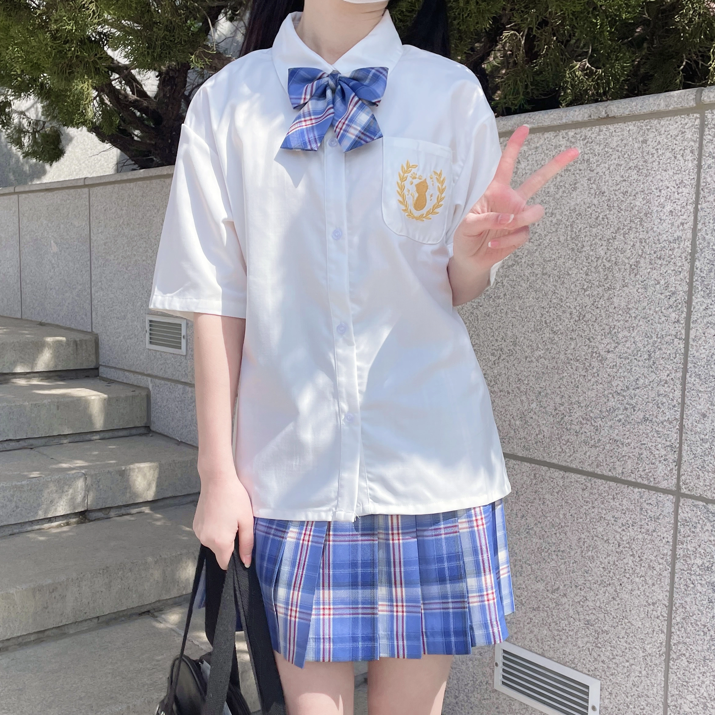 九条喵 刺绣短袖衬衫制服上装 女款