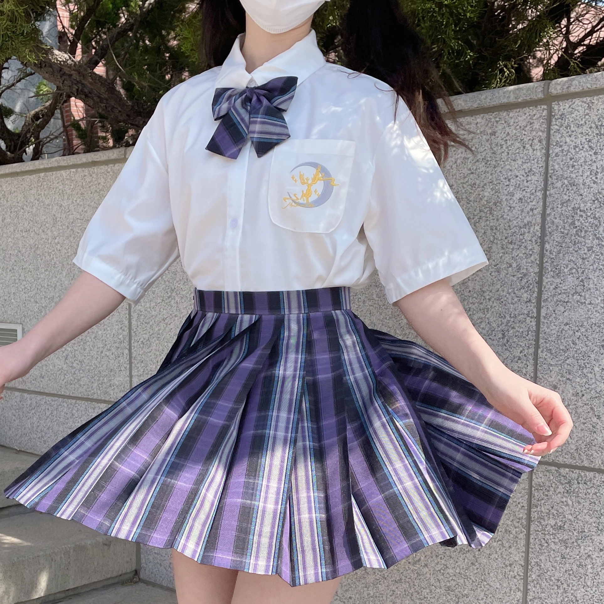 九条喵 刺绣短袖衬衫制服上装 女款