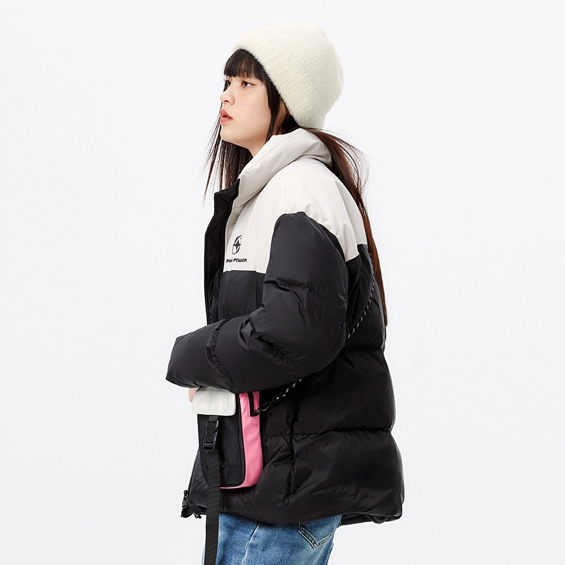 太平鸟女装 字母印花撞色立领拉链羽绒服 女款