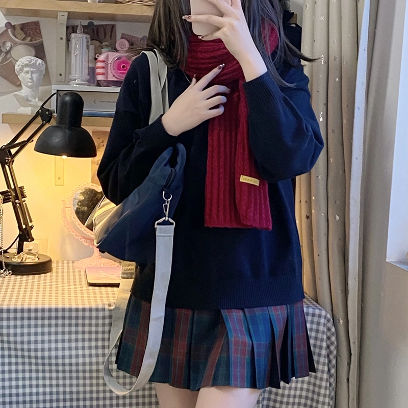 东鲸岁时记 经典学院风格纹百褶短款半身裙 圣诞红格