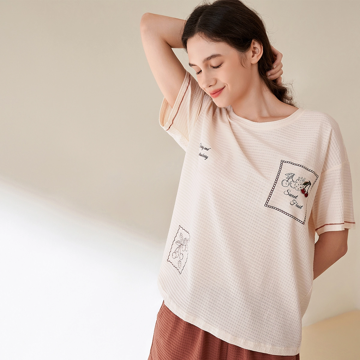 安之伴 夏季薄款舒适可外穿短袖短裤宽松版家居服套装 女款