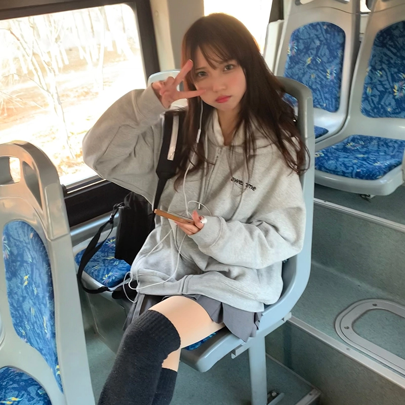 东鲸岁时记 纯色拉链宽松字母刺绣加绒开衫连帽卫衣 女款