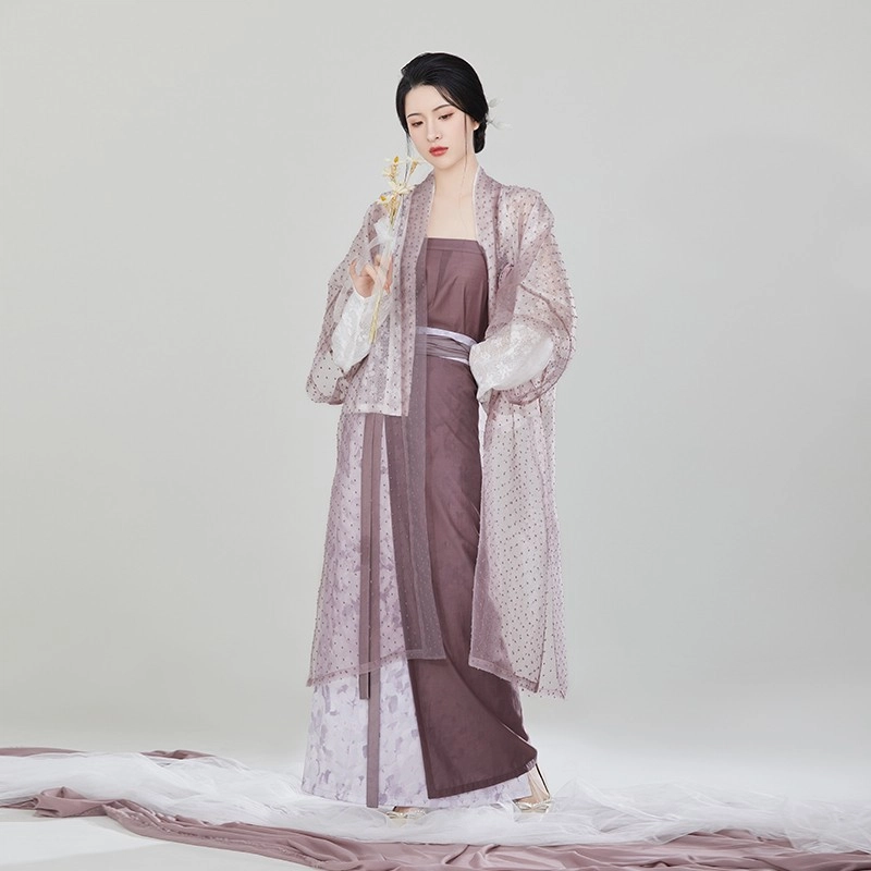 织造司 宋制欧根纱七分袖长干寺半臂汉服 女款 紫色
