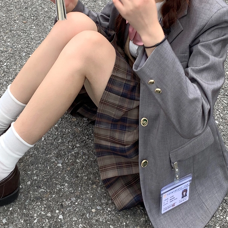 东鲸岁时记 格纹褶皱高腰短款高腰半身裙 女款