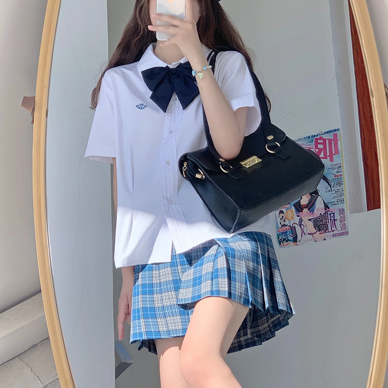 东鲸岁时记 刺绣印花收腰短袖 紫川附中衬衫 女款