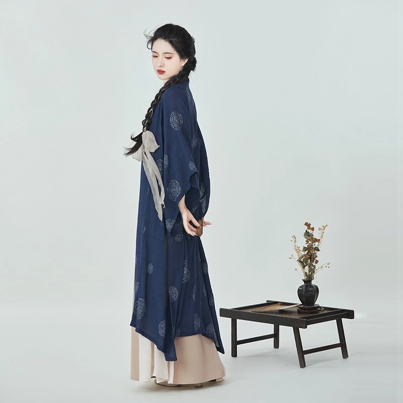 织造司 鸢茶 宋制长干寺半袖对襟长衫吊带改良三裥裙原创汉服 女款