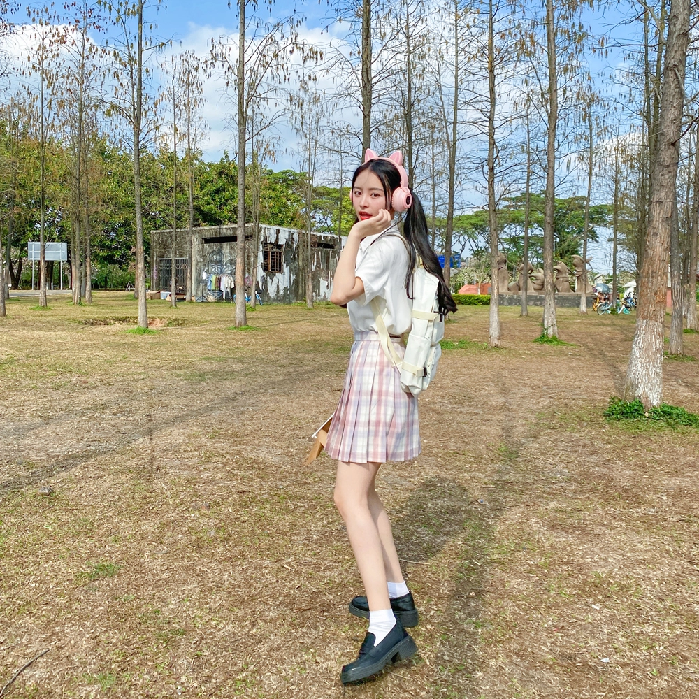 情人节女朋友 兔半眠 纯色短袖衬衫格裙制服套装 女款