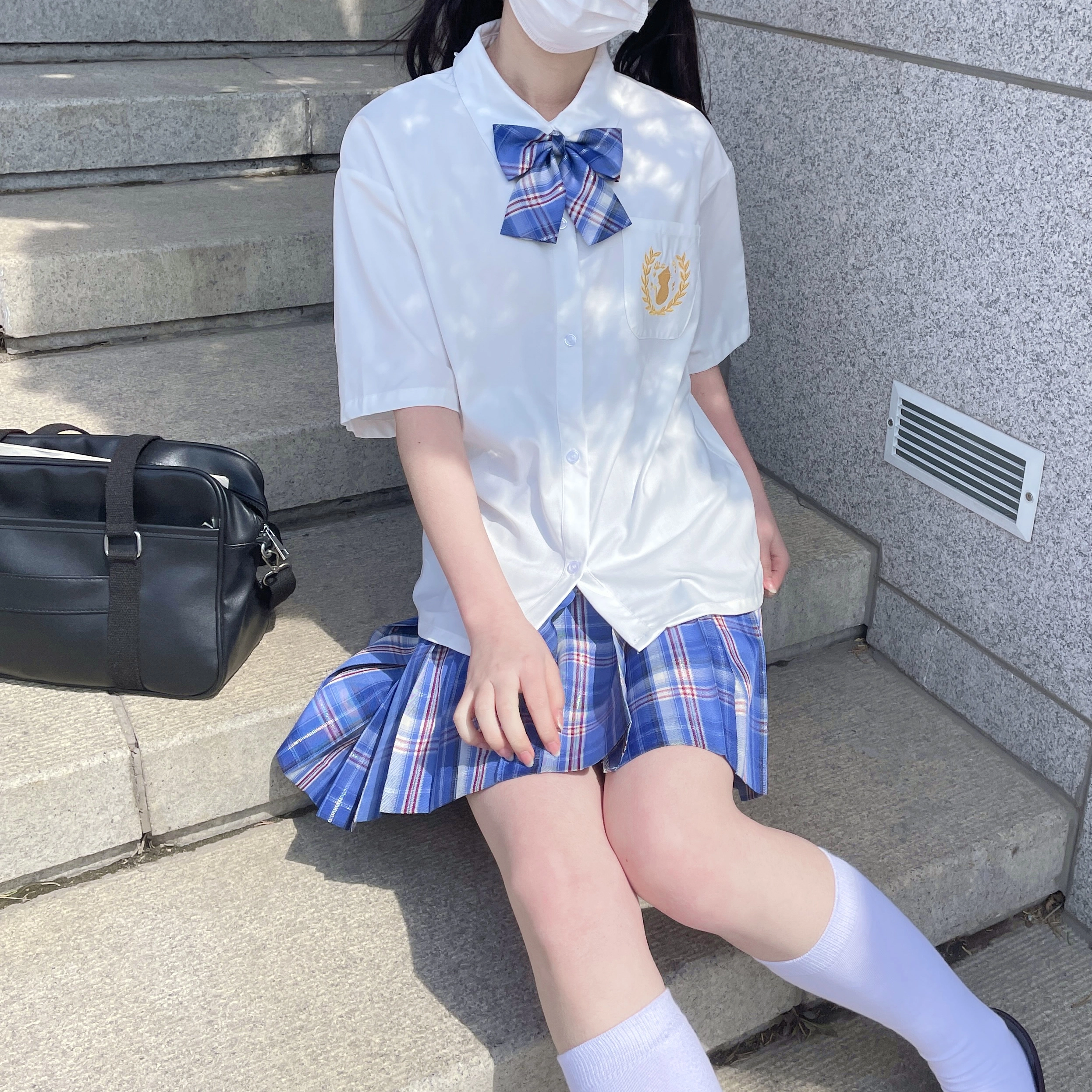九条喵 刺绣短袖衬衫制服上装 女款