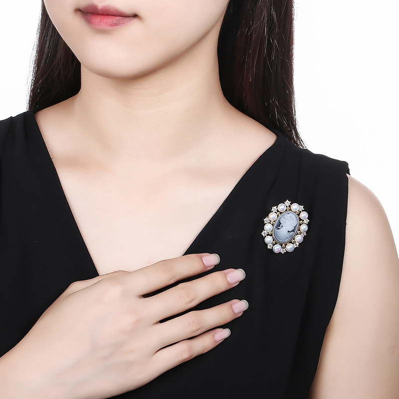 珍珠皇后复古宫廷风女王像 一款两戴 淡水珍珠 胸花  女款