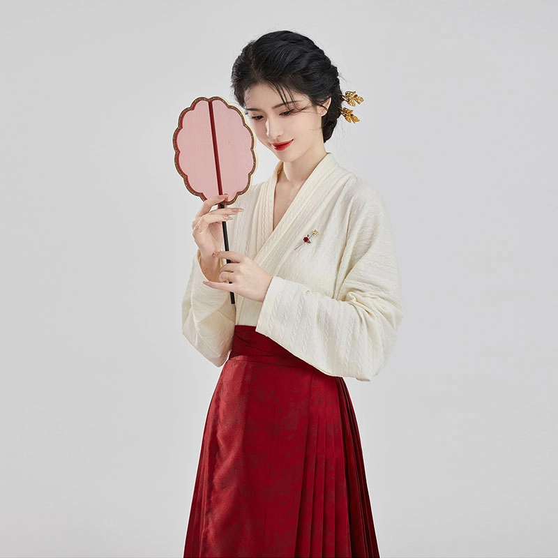 织造司 缔结 敬酒服订亲服改良飞机袖马面裙日常穿搭原创明制汉服 女款 红色