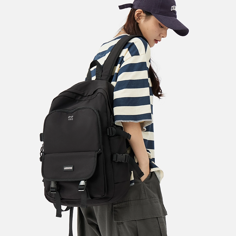 轻骑者 休闲百搭学生韩版旅游通勤户外运动 织物 旅行包书包背包双肩包 常规 男女同款情侣款 米白色/黑色/浅绿色/蓝色