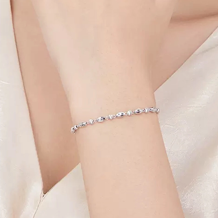 六桂福珠宝 铂金转运圆珠手链女 简约经典手饰