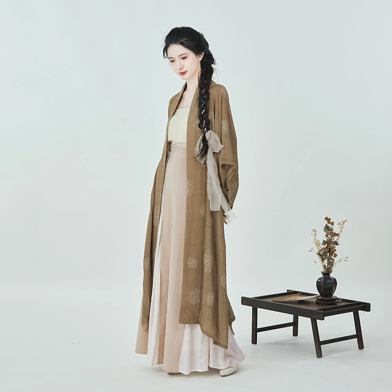 织造司 鸢茶 宋制长干寺半袖对襟长衫吊带改良三裥裙原创汉服 女款