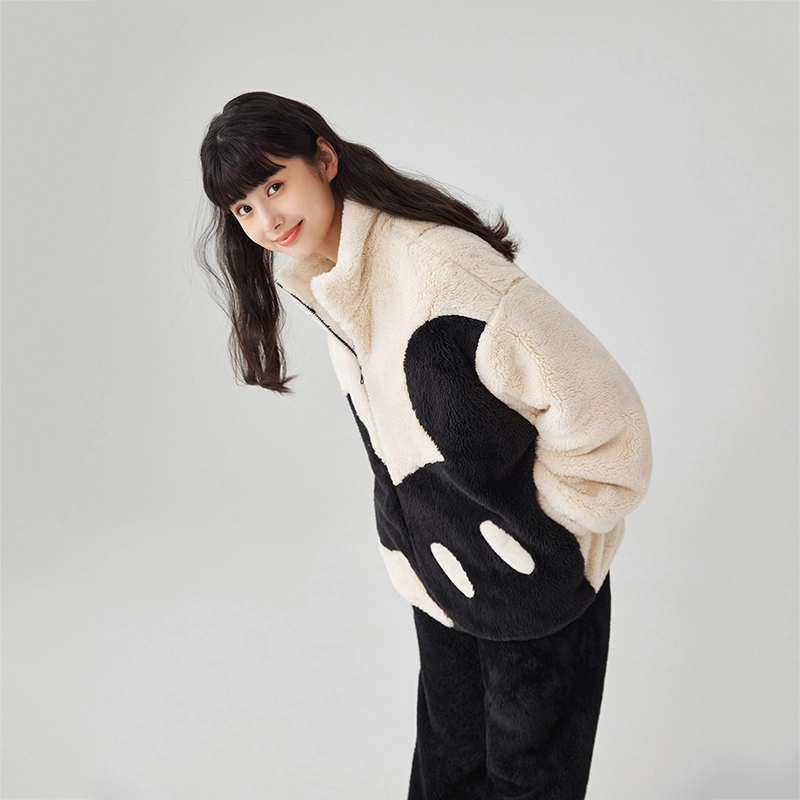 亲嘴猫珊瑚绒睡衣女秋冬保暖家居服