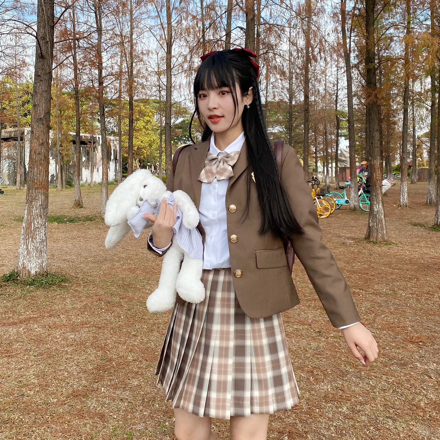 兔半眠 徽章西装外套百褶裙制服套装 女款