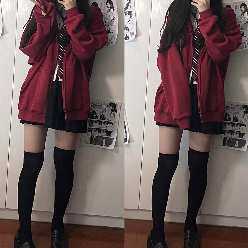 东鲸岁时记 纯色拉链宽松字母刺绣加绒开衫连帽卫衣 女款