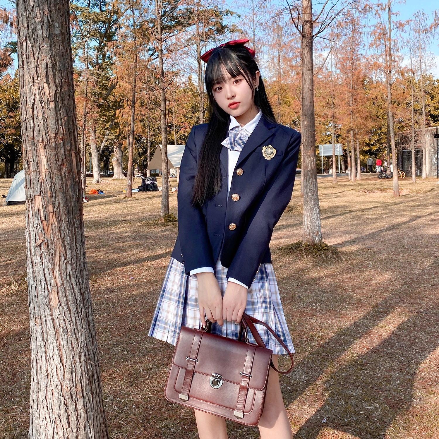 兔半眠 徽章西装外套百褶裙制服套装 女款