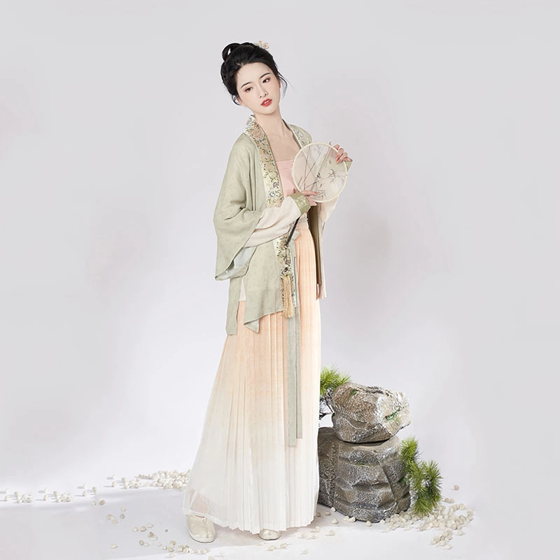 织造司 挽秋 宋制妆花直领对襟半袖飞机袖改良宋抹褶裙四件套汉服 女款