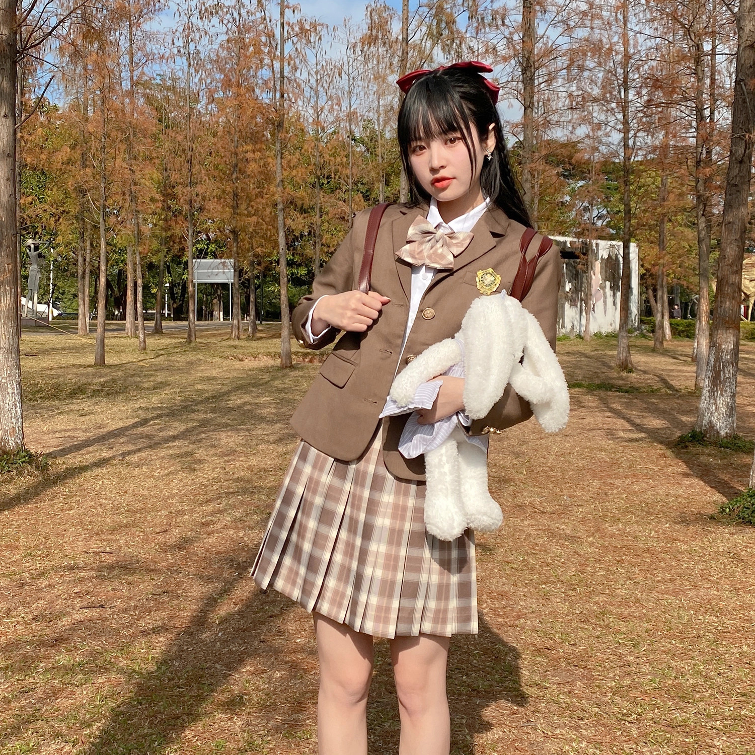 兔半眠 徽章西装外套百褶裙制服套装 女款