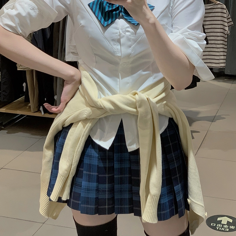 东鲸岁时记 日系复古制服格纹短款百搭学生百褶鲸落半身裙
