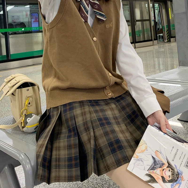 东鲸岁时记 格纹褶皱高腰短款高腰半身裙 女款