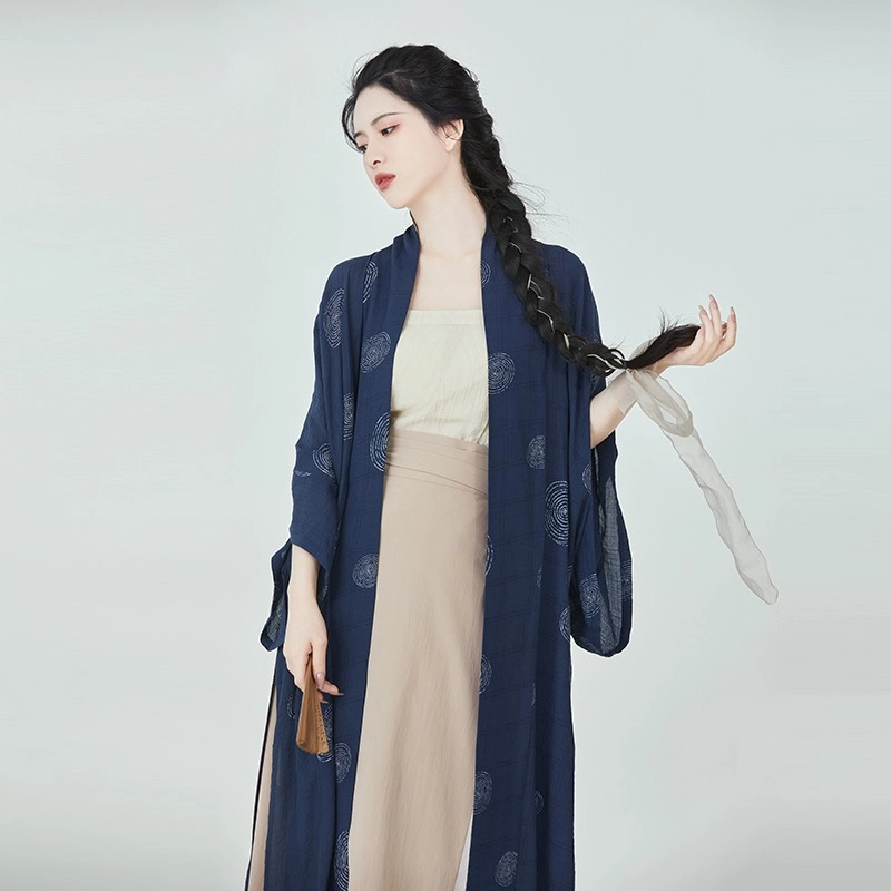 织造司 鸢茶 宋制长干寺半袖对襟长衫吊带改良三裥裙原创汉服 女款
