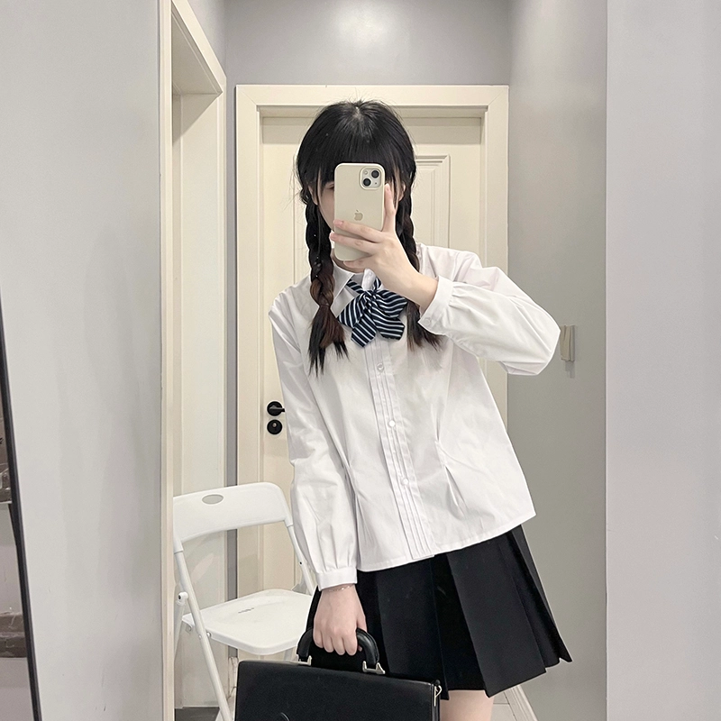 东鲸岁时记 纯色翻领单排扣长袖 紫川附中衬衫 女款