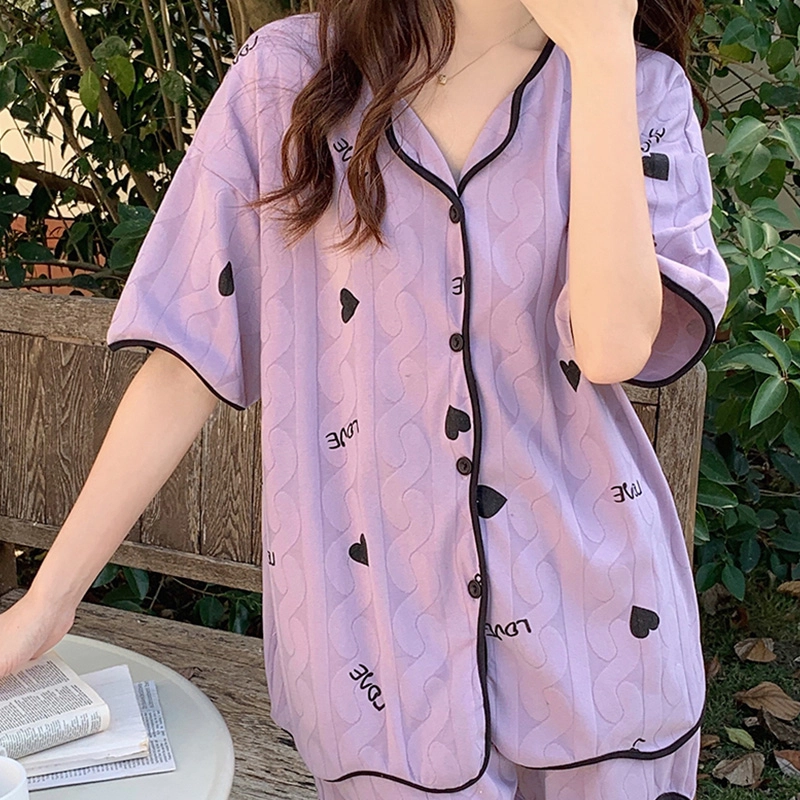 橡柠派 芋泥紫显白睡衣女春秋夏季短袖短裤甜美公主风套装家居服 可外穿