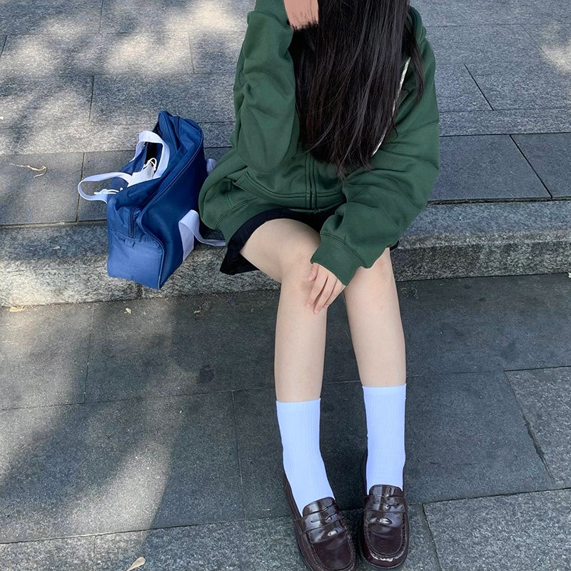 东鲸岁时记 纯色拉链宽松字母刺绣加绒开衫连帽卫衣 女款