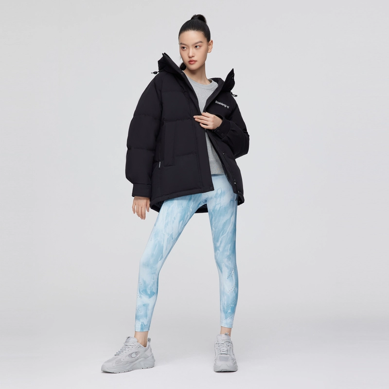 波司登 时尚运动系列 雪山印花短款抽象图案连帽宽松中长款羽绒服 女款